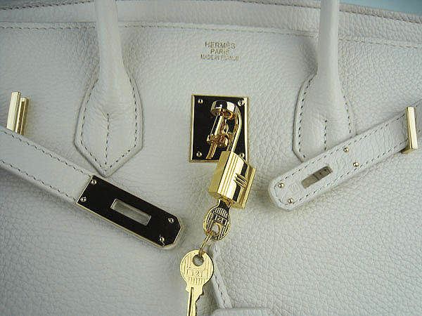 High Quality Fake Hermes 35CM Embossed Veins Leather Bag Gream 6089